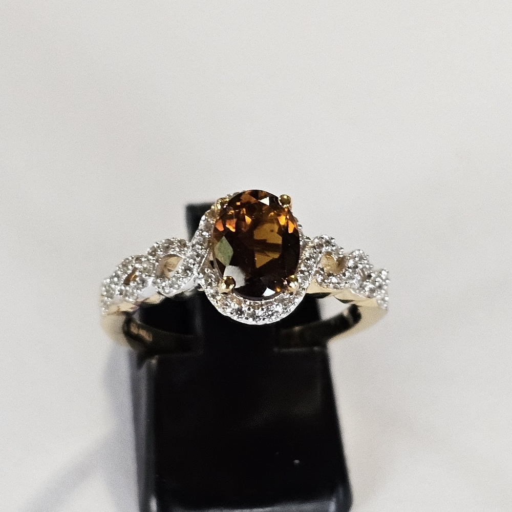 Genuine Tanzanian Golden Tourmaline & White Zircon 18k/925 ✨️Size 7 - Picture 3 of 13